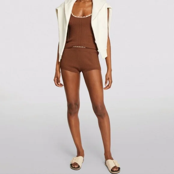 NWT ♡ SANDRO PARIS ♡ Ribbed Knit Lingerie Sleepwear Shorts SIZE 40 (MEDIUM) - Picture 8 of 16